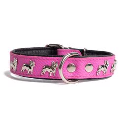 Læderhalsbånd til Fransk Bulldog Model Pink Sort